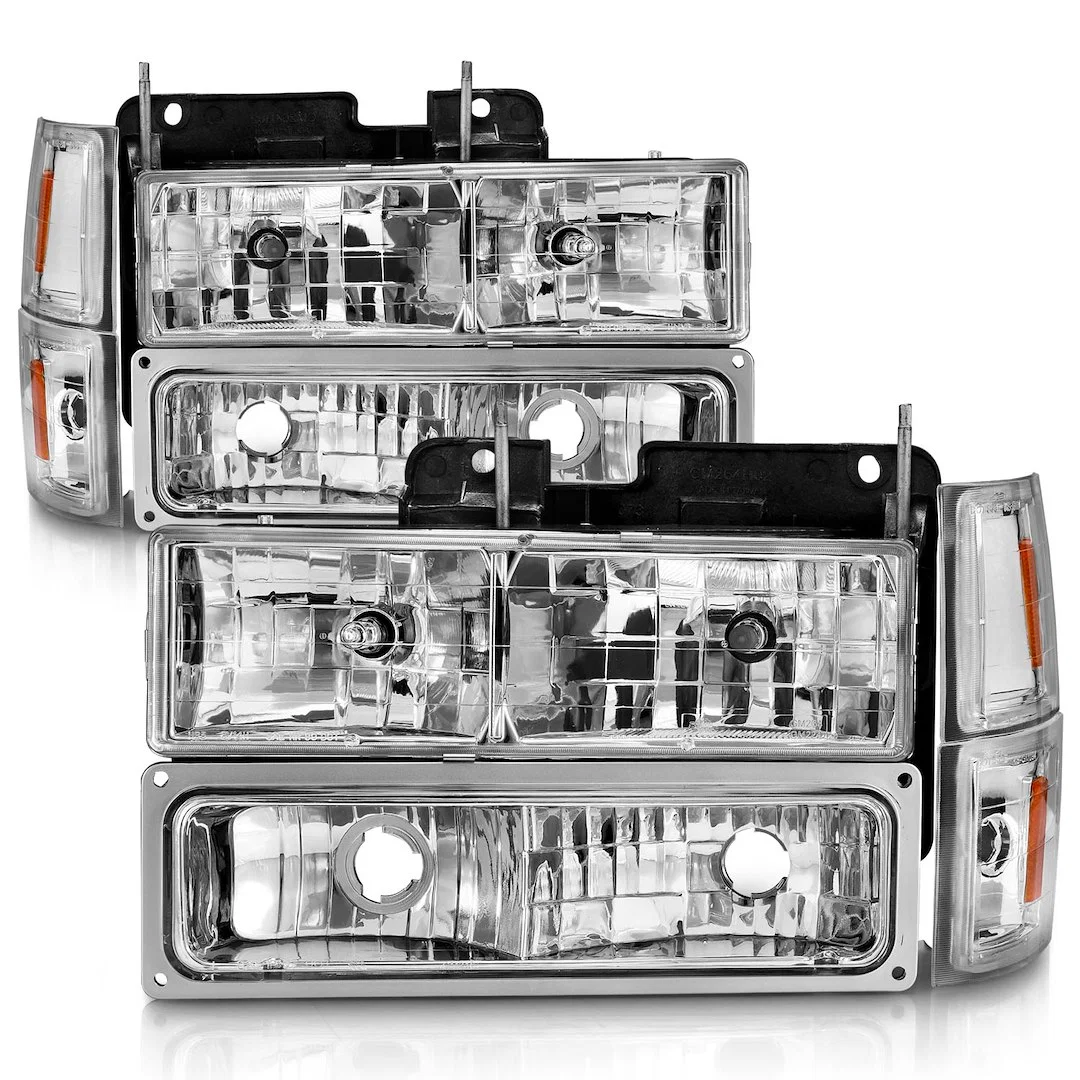 111506 – ANZO Headlight Assembly, Halogen Bulb Standard Beam Clear Bulb Clear Lens Chrome Housing Set Of 8 15.82 Inch...